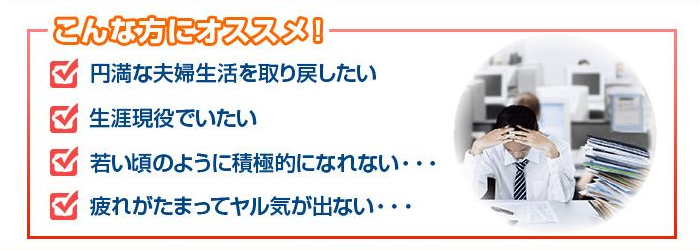 龍虎宝はこんな方におすすめ！「円滑な夫婦生活を取り戻したい」「生涯現役でいたい」「若い頃のように積極的になれない」「疲れがたまってヤル気がでない」